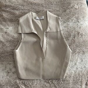 Babaton Collared Ribbed Knit Tank Top in Light Beige